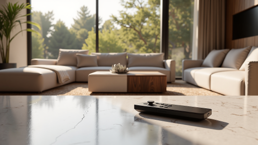 蓝牙语音遥控器方案产品图，展示智能语音遥控器外观，配备免驱Dongle，适用于智能电视和机顶盒控制